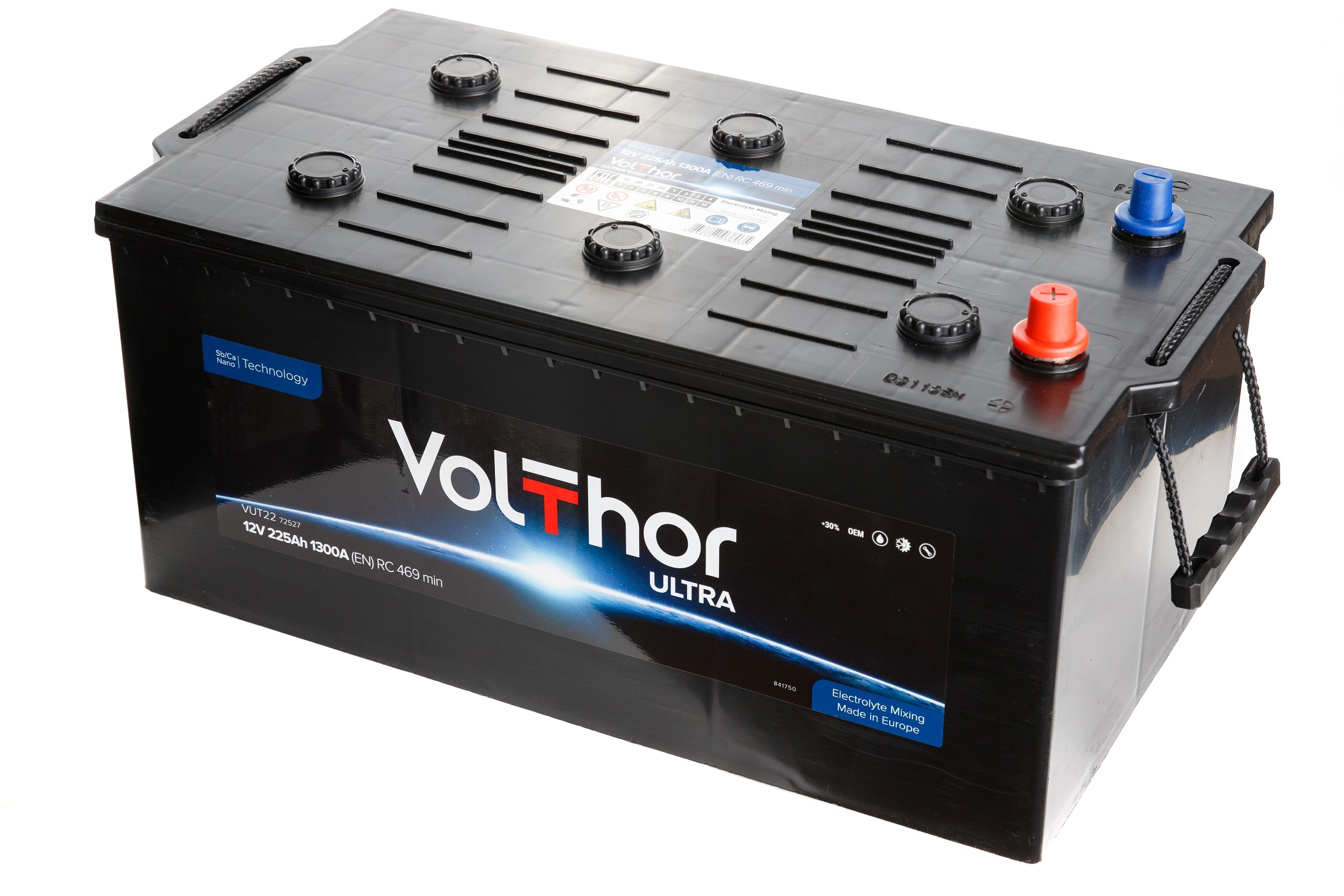 Акумулятор вантажний VOLTHOR 6СТ-225(4) (1300А) ULTRA TRUCK 12B, 225Ah, 1300A, плюс ліворуч (R+) кальцієвий (Ca/Ca) 489X210X210 мм